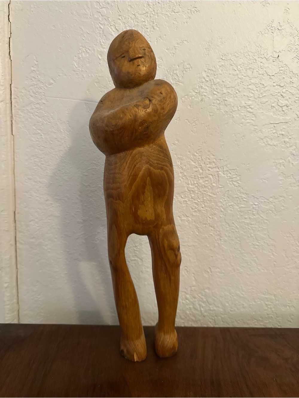 Vintage Folk Art Handcarved One Wood Piece Male Figure Sculpture